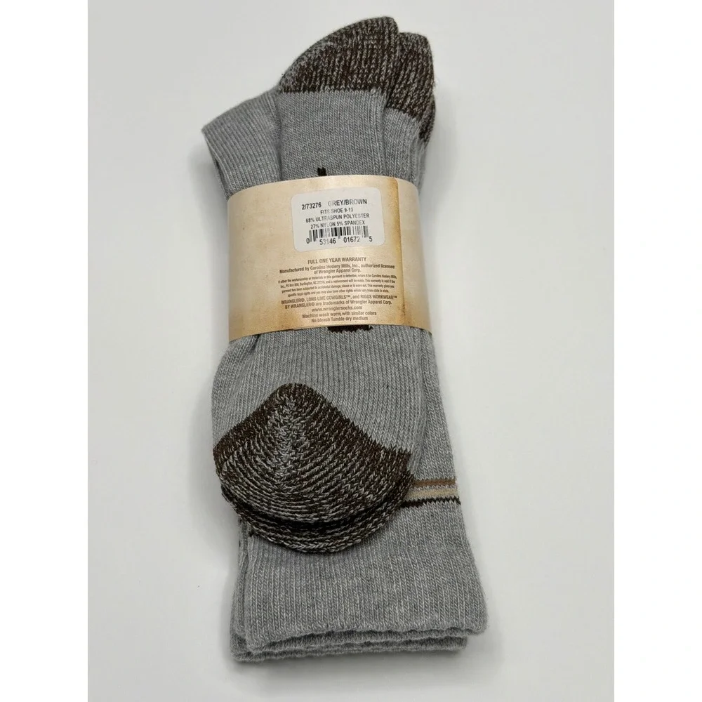 Wrangler Men's 2 Pair Large Grey UltraSpun Polyester‎ Crew Socks Shoe Size 9-13